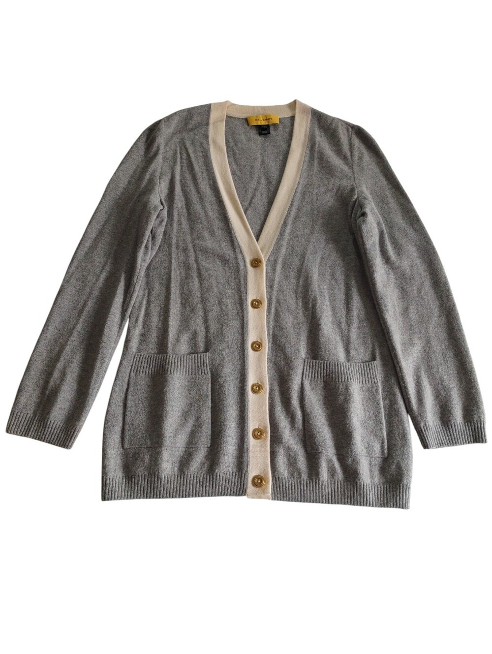 St. John Sport Small Grey V-Neck 100% Cashmere Sweater